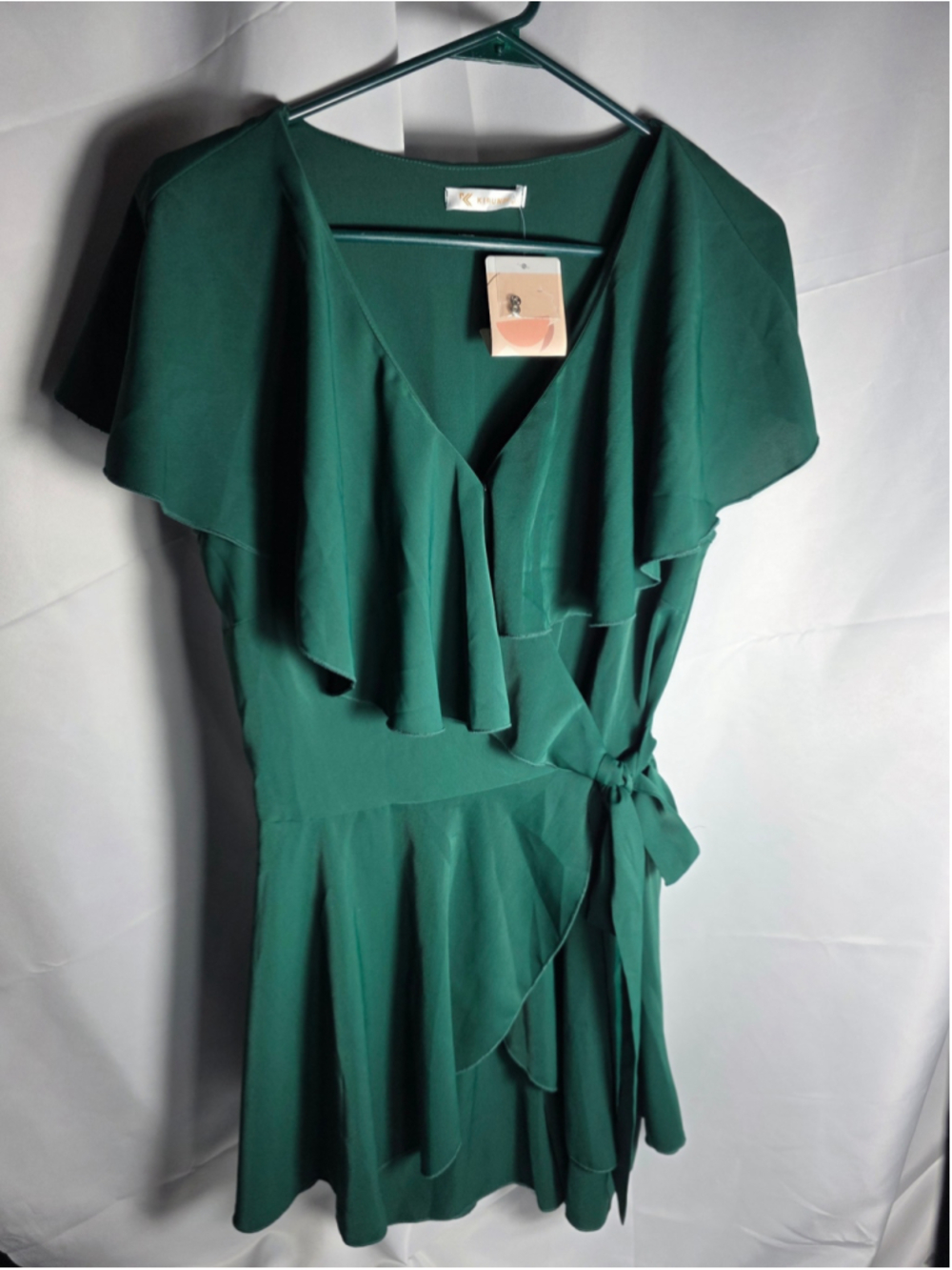 Women's Kirundo Green Ruffle Wrap Mini Dress Size M feminine wedding bridesmaid